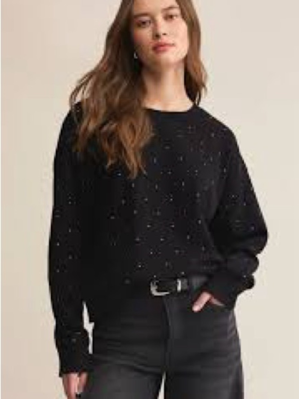 Embellished Black Crewneck Sweater 926